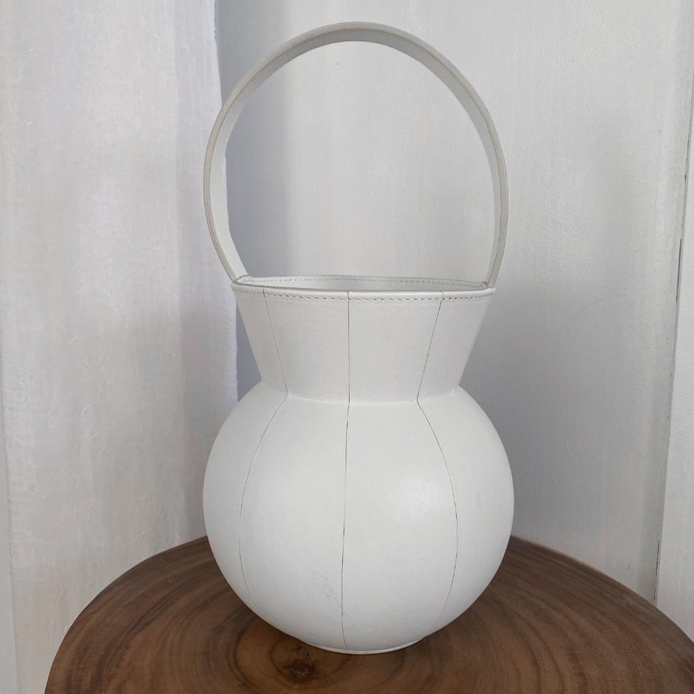 Staud Keaton White Leather Top Handle Bucket Bag